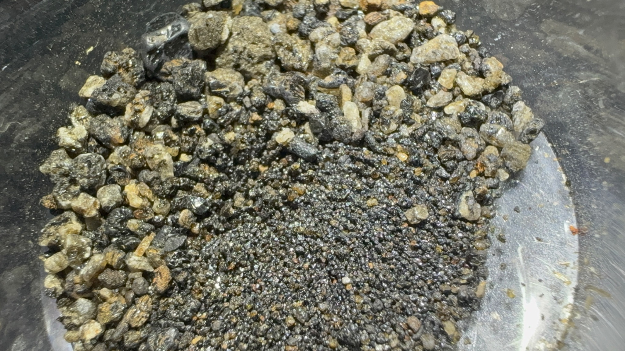 Author-supplied Iwo Jima material showing dark fine grains mixed with larger pale and dark fragments.